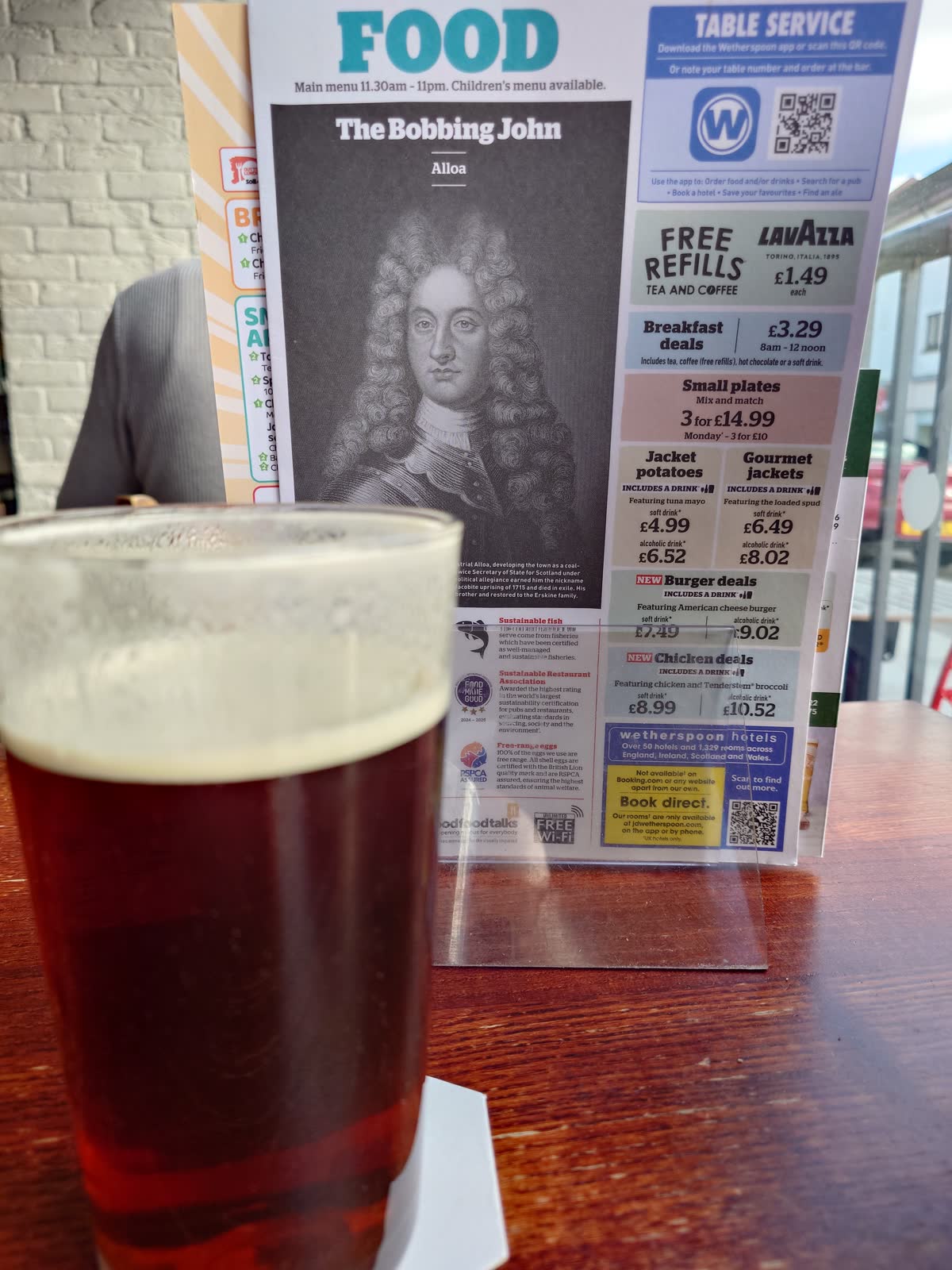 Pint of Angry Bird and the menu