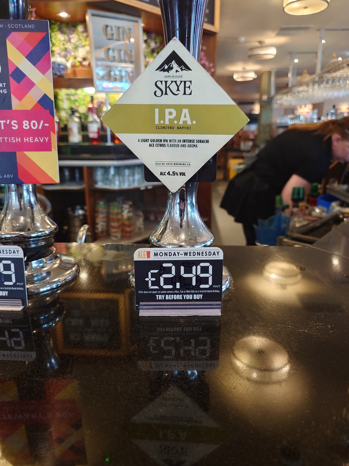 Isle of Skye IPA pump and Mon–Wed £2.49 real ale deal tag